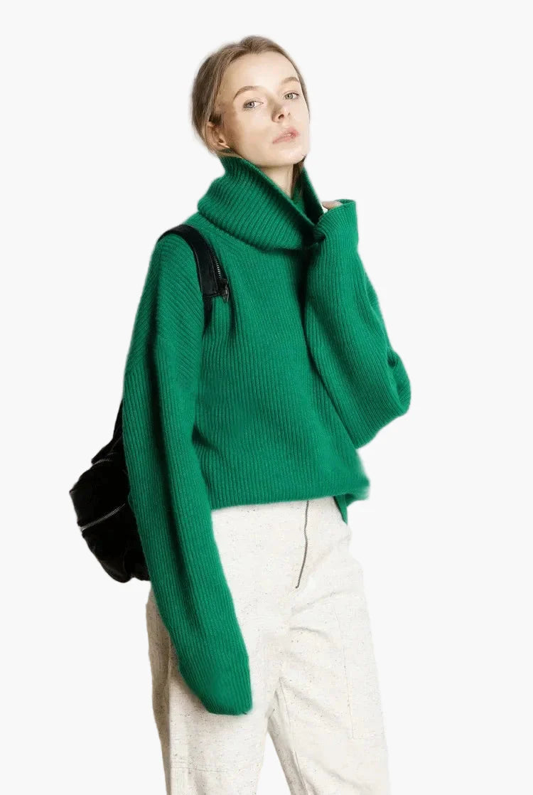 Damtröja med Polokrage – Elegant och Varm Stickad Tröja för Höst och Vinter