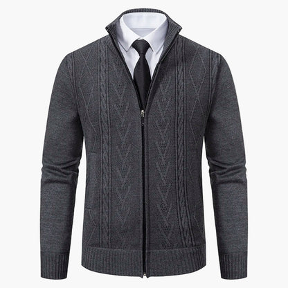 Herrstickad zip-tröja – elegant kabelmönstrad cardigan för vardag och kontor