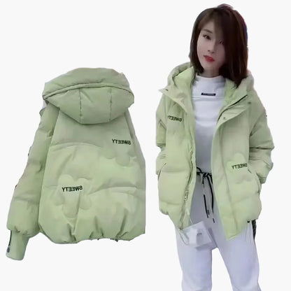 Damjacka med huva och avslappnad stil – Vinterjacka för vardagsbruk