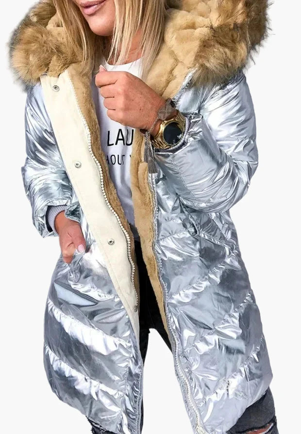 Dam Vinterjacka Parkas med Pälsfoder och Elegant Design – Modern Stil för Kallt Väder