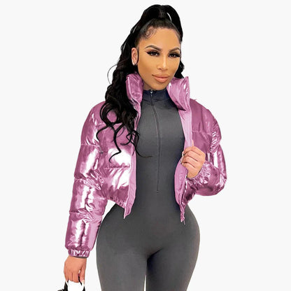 Damjacka Kort Blank Puffermodell – Trendig Vinterstil för Kvinnor