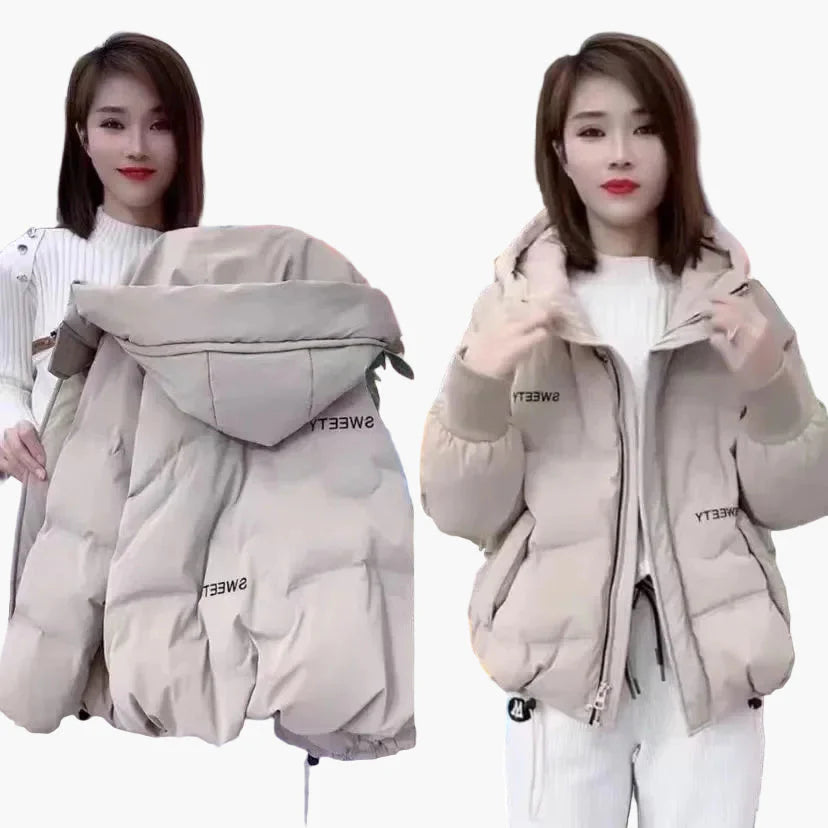 Damjacka med huva och avslappnad stil – Vinterjacka för vardagsbruk