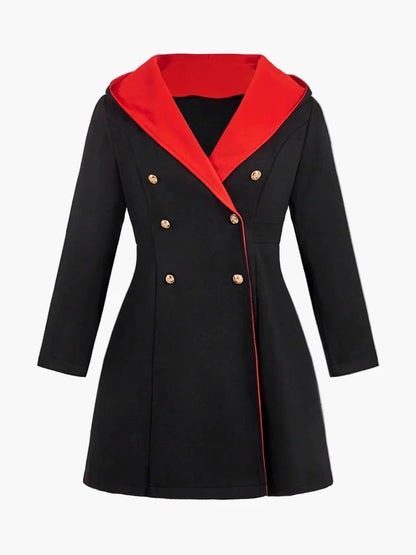 Dam Kappa med Huva och Dubbla Knappslåar – Elegant Plus Size Vår & Höstjacka