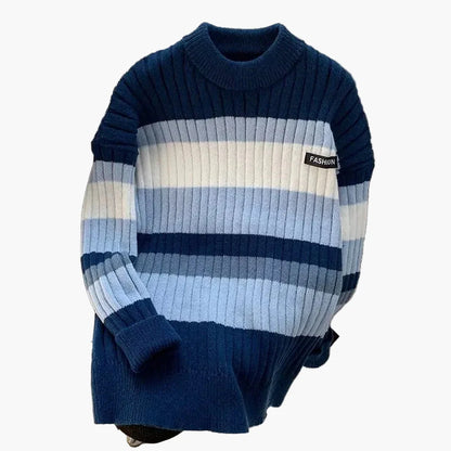 Herr Stickad Randig Tröja – Modern och Varm Höst/Vinterstil