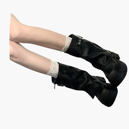 Damers chunky plattform boots med dragkedja och bälte – trendiga höst- och vinterkängor