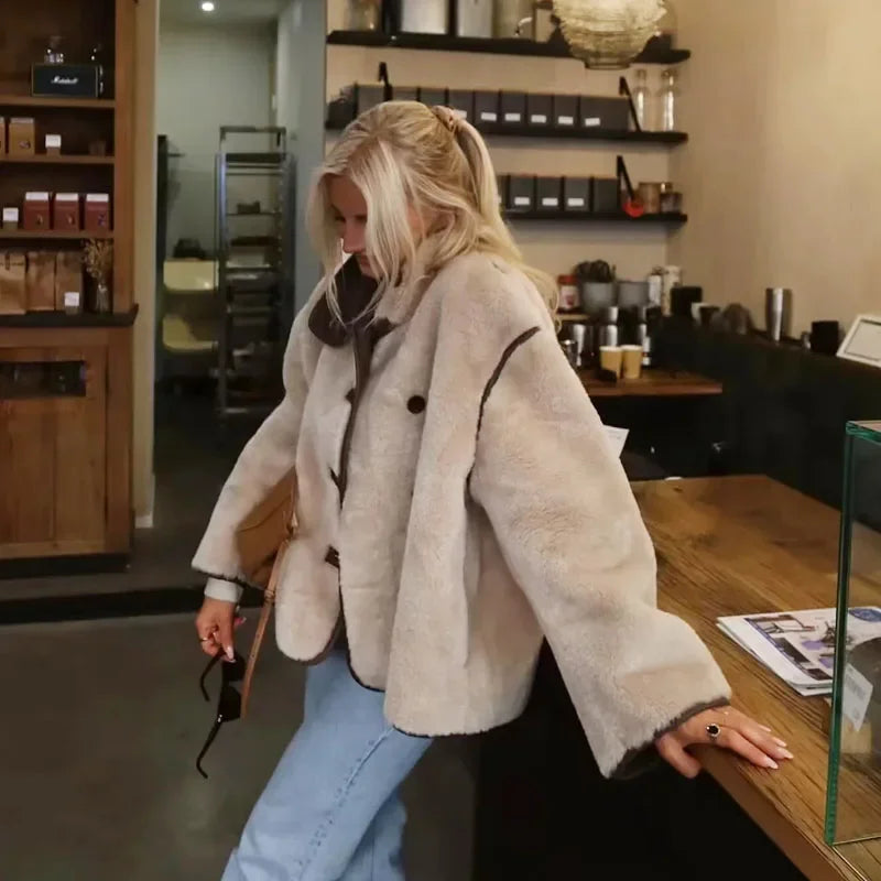 Damjacka i trendig teddy-stil för höst och vinter – Elegant ytterjacka med modernt snitt