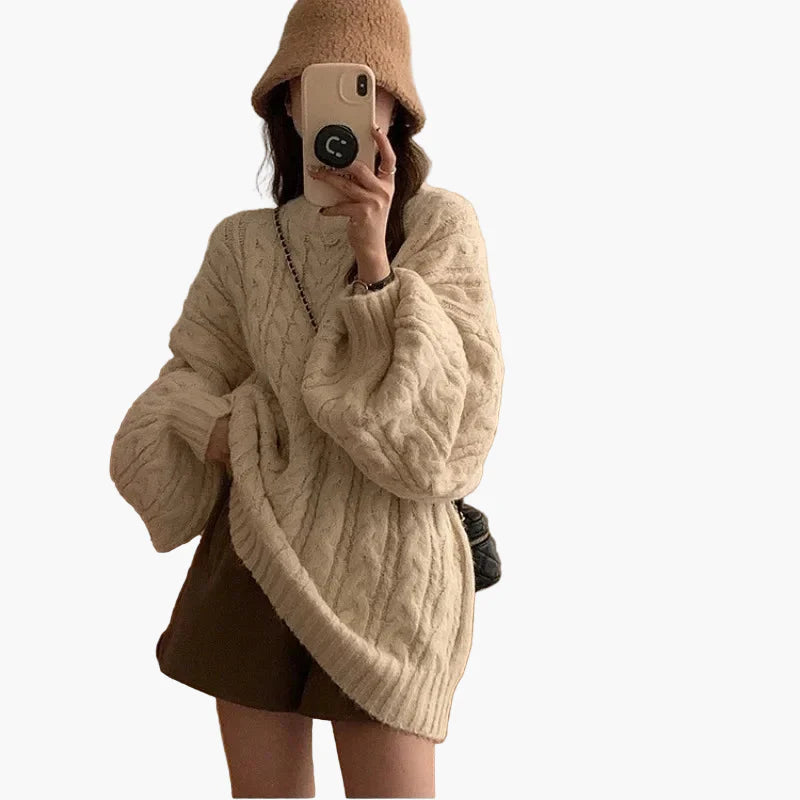 Damtröja Oversize Stickad Pullover – Trendig och Avslappnad Vardagsstil