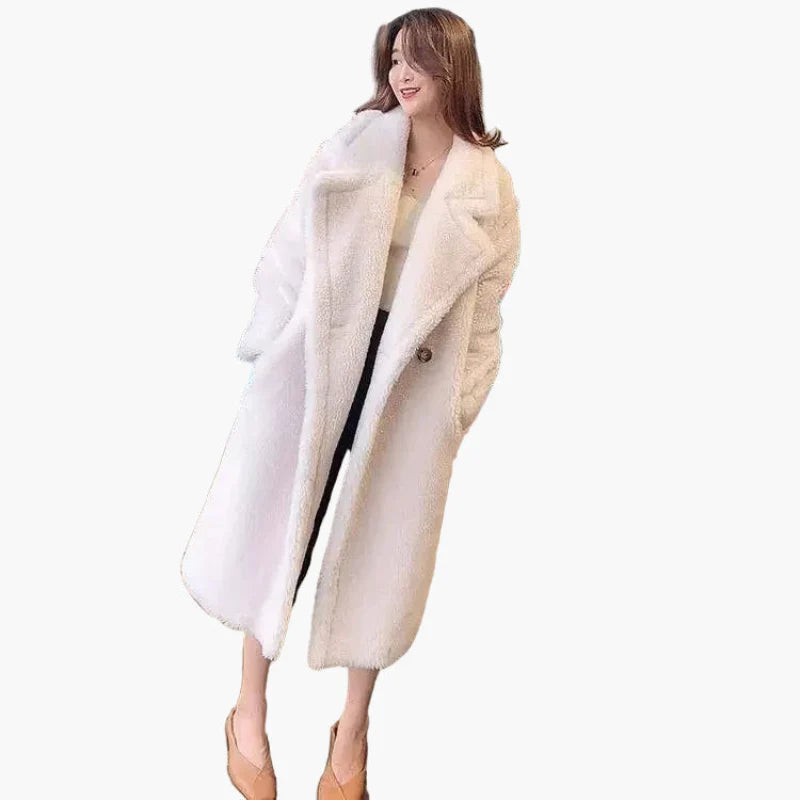 Dam Lång Oversize Teddykappa – Trendig Vinterrock för Vardag och Fest