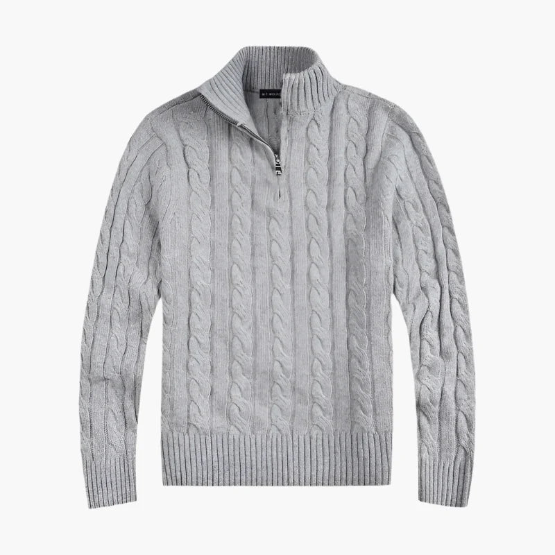 Herrstickad halvpolo med dragkedja – Klassisk kabelstickad tröja för elegant vardagsstil