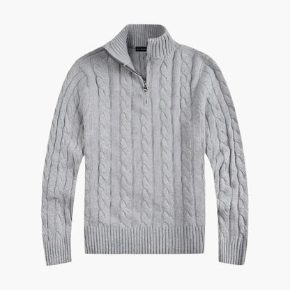 Herrstickad halvpolo med dragkedja – Klassisk kabelstickad tröja för elegant vardagsstil