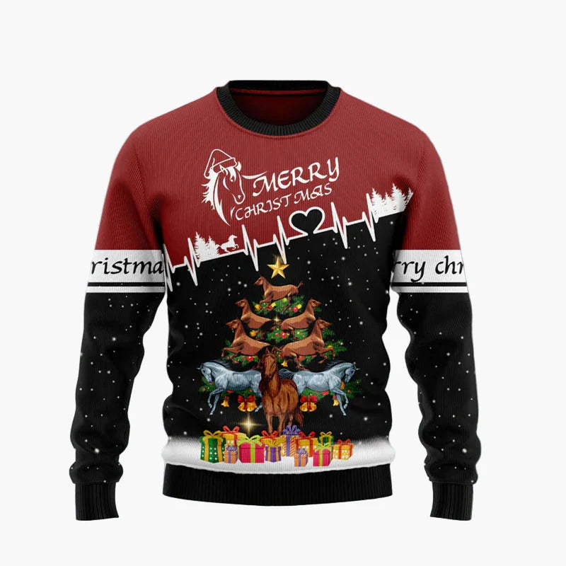 Herr jultröja med rolig hästdesign – Ugly Christmas Sweater för fest och vardag