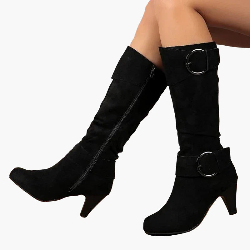 Damstövlar med klack och dekorativt spänne – Elegant höst- och vinterstil för vardag och fest