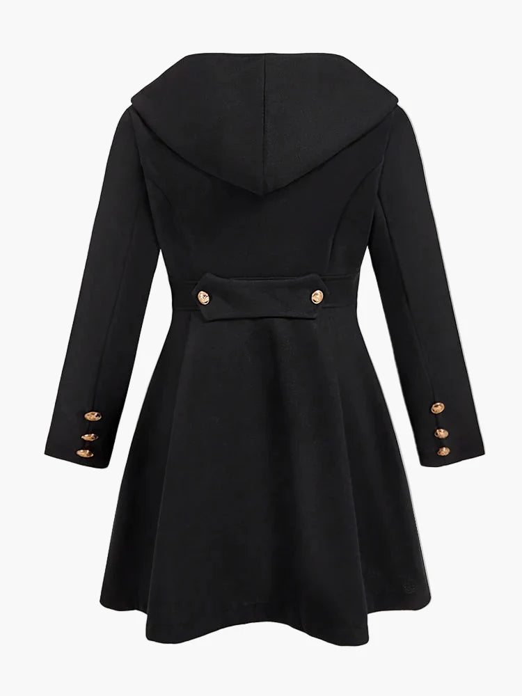 Dam Kappa med Huva och Dubbla Knappslåar – Elegant Plus Size Vår & Höstjacka