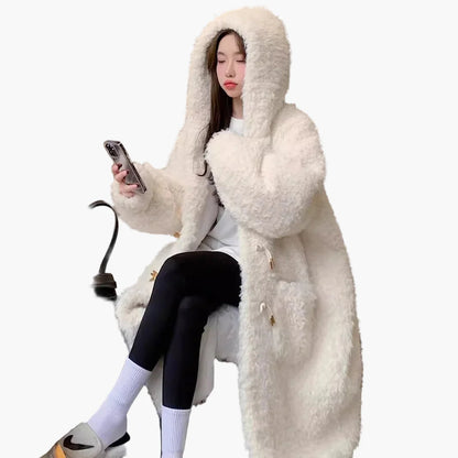 Dam Vinter Oversize Lång Fuskpäls Kappa med Toggle-Stängning och Fickor