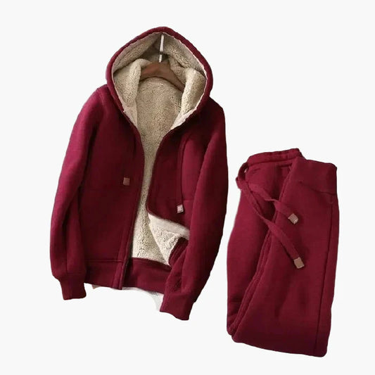 Dam Hoodie och Joggingbyxor Set – Varmt Fleecefodrat Träningsset för Vinter och Fritid