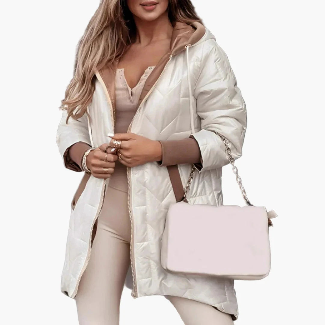 Dam Lång Quiltad Vårjacka med Huvud – Trendig Vardagsstil