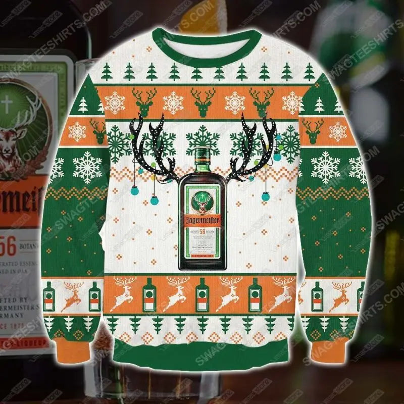 Herr Jultröja Jägermeister Ugly Christmas Sweater – Festlig Stickad Tröja för Högtider och Fester