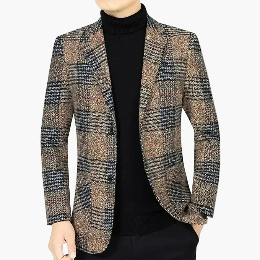Herr Blazer Rutig Klassisk Stil för Affär och Fritid