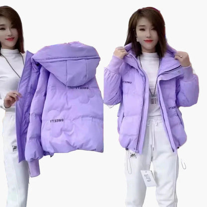 Damjacka med huva och avslappnad stil – Vinterjacka för vardagsbruk