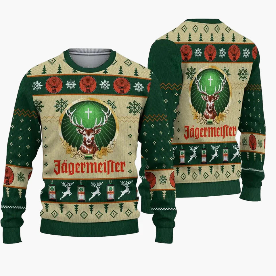 Herr Jultröja Jägermeister Ugly Christmas Sweater – Festlig Stickad Tröja för Högtider och Fester