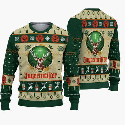 Herr Jultröja Jägermeister Ugly Christmas Sweater – Festlig Stickad Tröja för Högtider och Fester