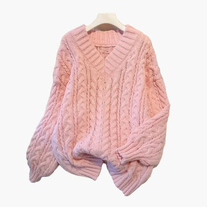 Damstickad V-ringad twisttröja – Avslappnad vinterstil för vardagsbruk