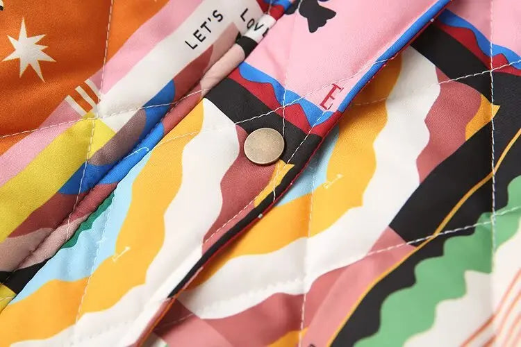 Unisex quiltad patchwork-bomberjacka – Bohemisk streetwear med grafiskt tryck