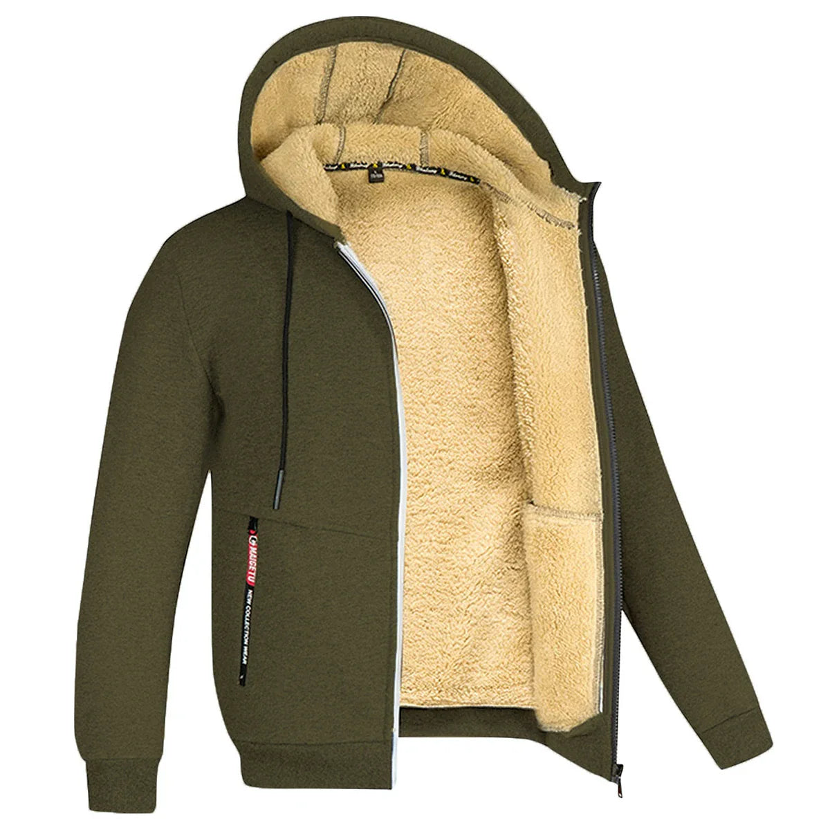 Lätt fodrad hoodie herr – tunn teddyfodrad huvtröja med dragkedja för sommarkvällar