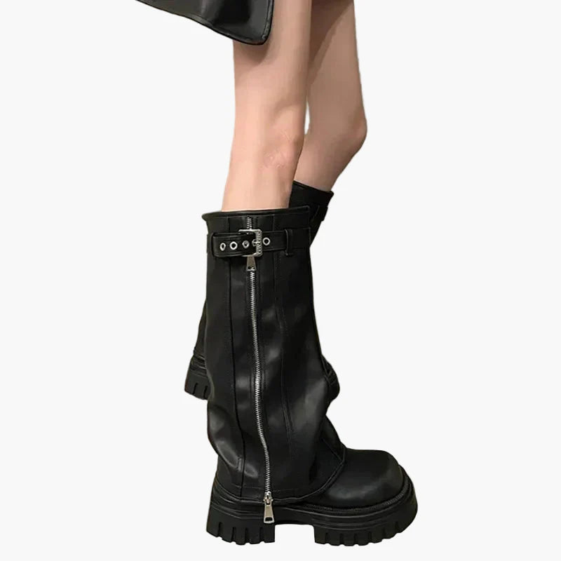 Damers knähöga chunky stövlar med dragkedja – trendiga modekängor för höst och vinter