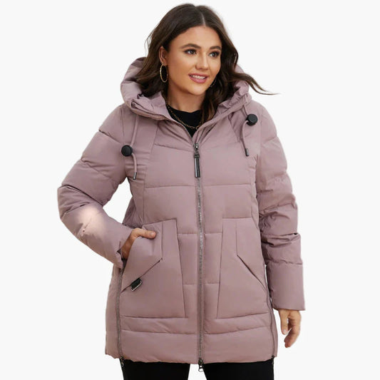 Dam Parkas Vinterjacka Plus Size Vadderad med Huva och Fickor – Perfekt för Kallt Väder