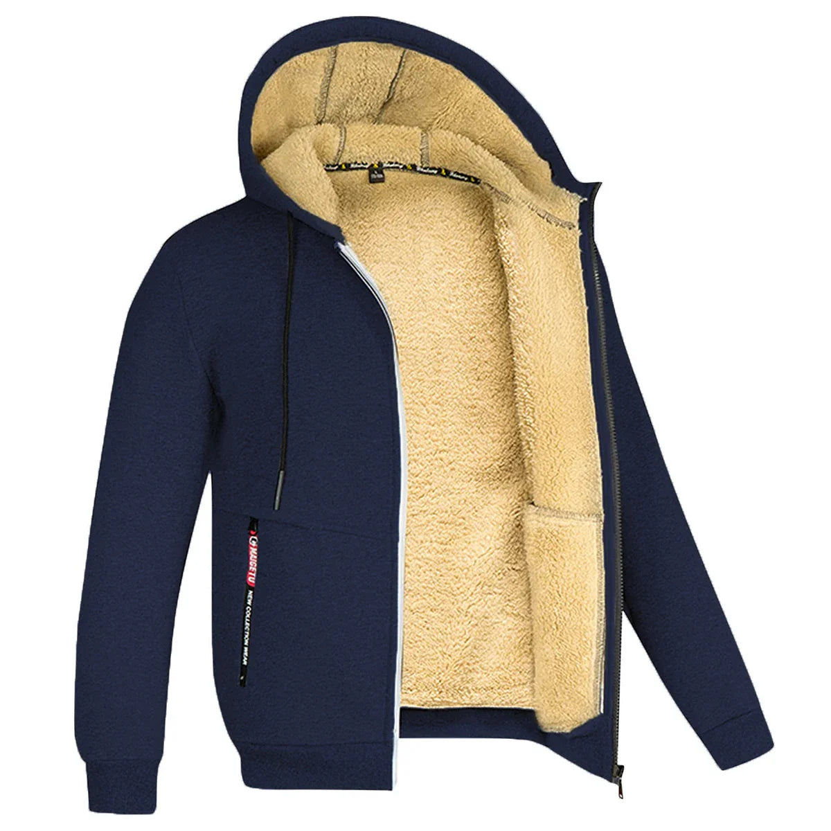 Lätt fodrad hoodie herr – tunn teddyfodrad huvtröja med dragkedja för sommarkvällar