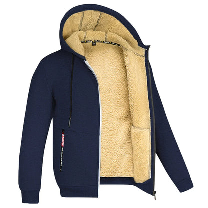 Lätt fodrad hoodie herr – tunn teddyfodrad huvtröja med dragkedja för sommarkvällar