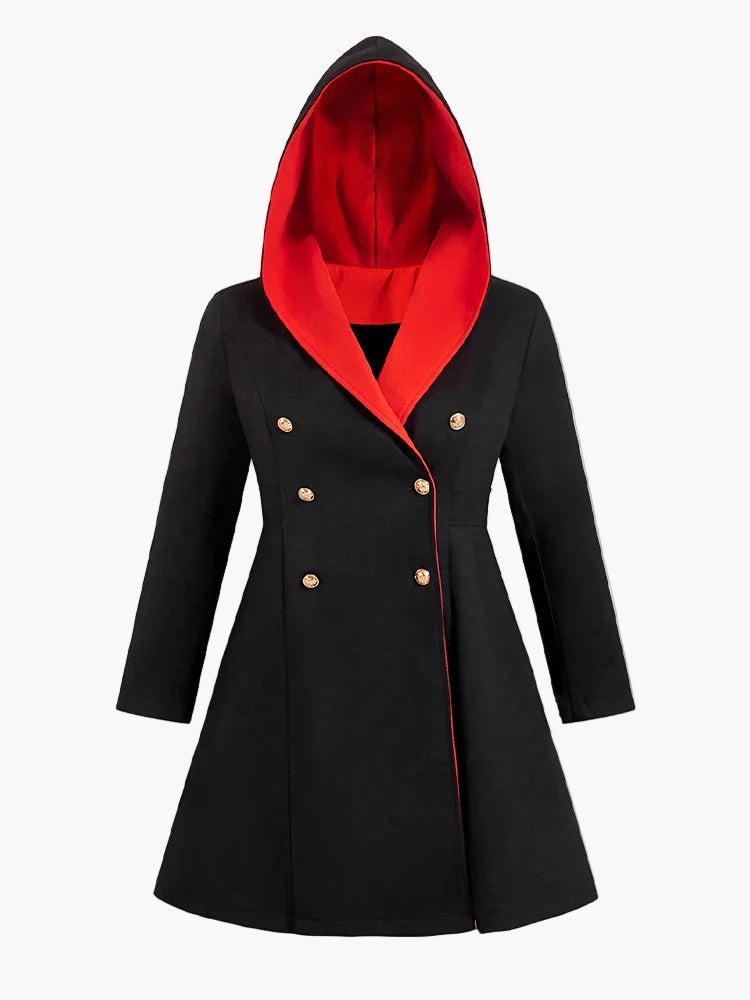 Dam Kappa med Huva och Dubbla Knappslåar – Elegant Plus Size Vår & Höstjacka