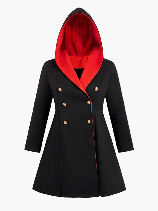 Dam Kappa med Huva och Dubbla Knappslåar – Elegant Plus Size Vår & Höstjacka