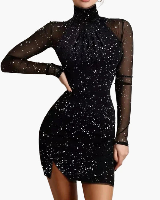 Dam Klänning Party Elegant Bodycon Glitter Mesh Långärmad Festklänning
