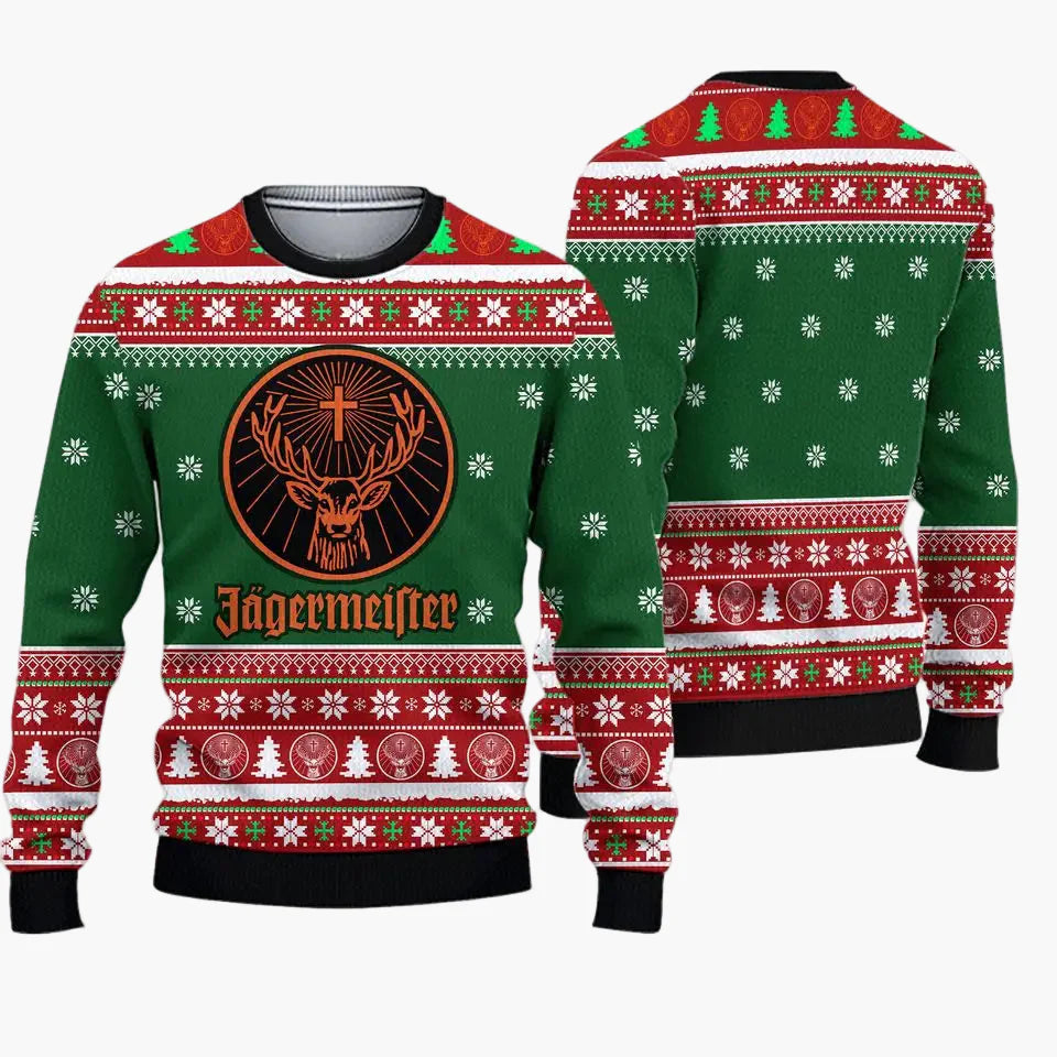 Herr Jultröja Jägermeister Ugly Christmas Sweater – Festlig Stickad Tröja för Högtider och Fester