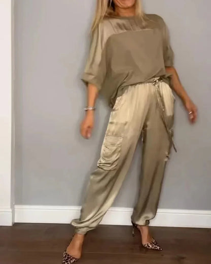 Danielle – Elegant Satin Tvådelad Set för Kvinnor