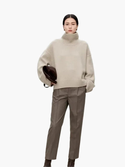 Dam Tröja Polokrage Oversize Stickad Elegant Vardagsmode