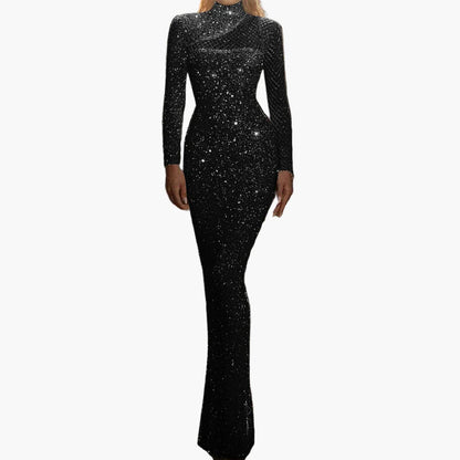 Dam Elegant Långärmad Paljettklänning för Fest och Kvällsbruk