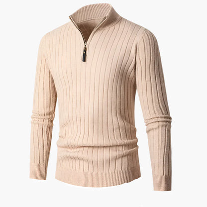 Herr Halv-Zip Stickad Tröja – Klassisk och Elegant för Vardag och Arbete