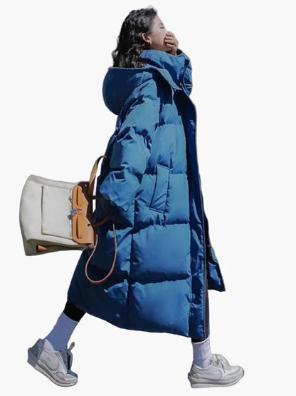 Dam Lång Pufferjacka Vinter Varm Oversized Parkas