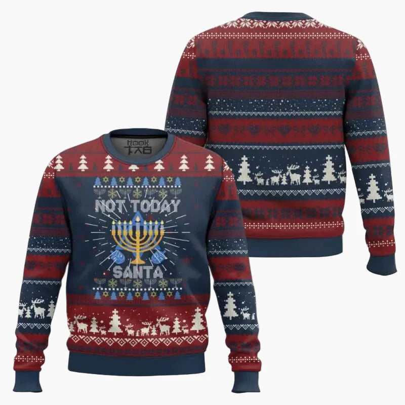 Herrjultröja Rolig "Not Today Santa" Hanukkah Ugly Christmas Sweater för Fest och Högtid