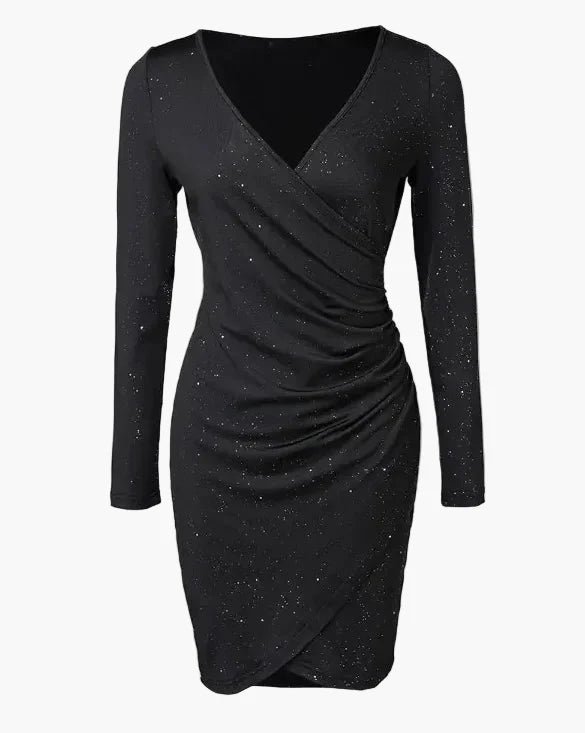 Dam Klänning Elegant Bodycon Omlott V-ringad Långärmad Fästklänning
