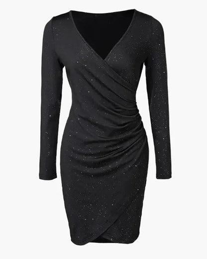 Dam Klänning Elegant Bodycon Omlott V-ringad Långärmad Fästklänning