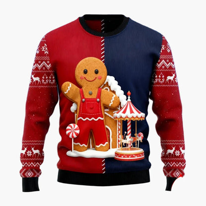 Herr Jultröja Ugly Christmas Sweater med Pepparkaksgubbar, Julgran och Renmotiv – Perfekt för Fest och Julfester