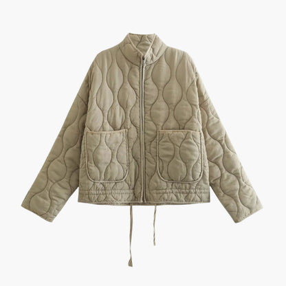 Dam Quiltad Oversized Jacka med Fickor och Dragkedja – Trendig Vinterjacka 2024