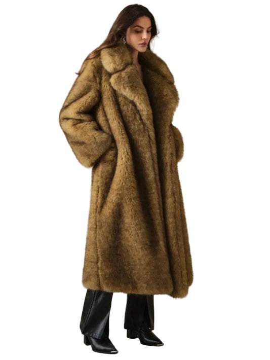 Dam lång lyxig vinterkappa – elegant oversized pälslook för kallare dagar