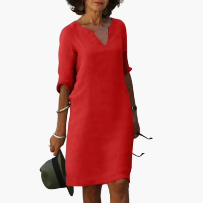 Damklänning med V-ringning och 3/4-ärm – Elegant vardags- och festklänning