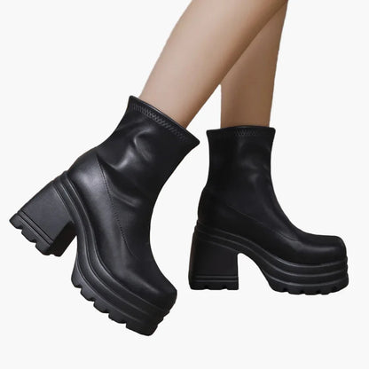 Dam Plattform Stövletter Med Tjock Klack För Fest och Mode