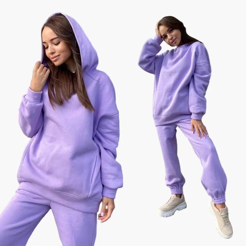 Damernas Lounge Set med Hoodie och Byxa – Avslappnad och Trendig Vardagsstil